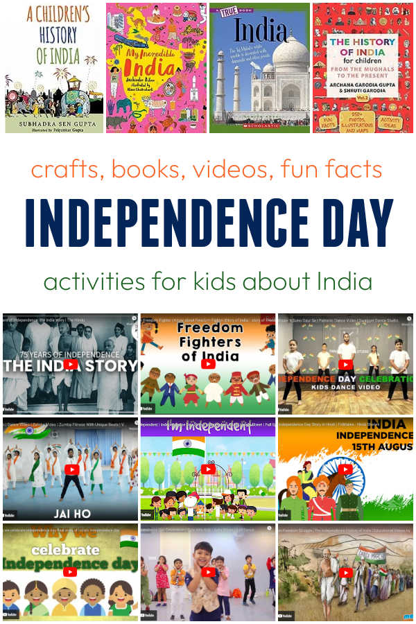 Independence Day Videos, Books, Crafts and Fun Facts for Kids to learn all about India.