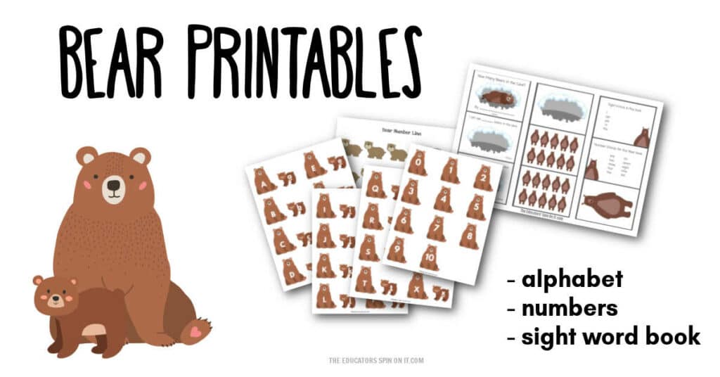 Bear Printables for Kids for alphabet, numbers and sight words