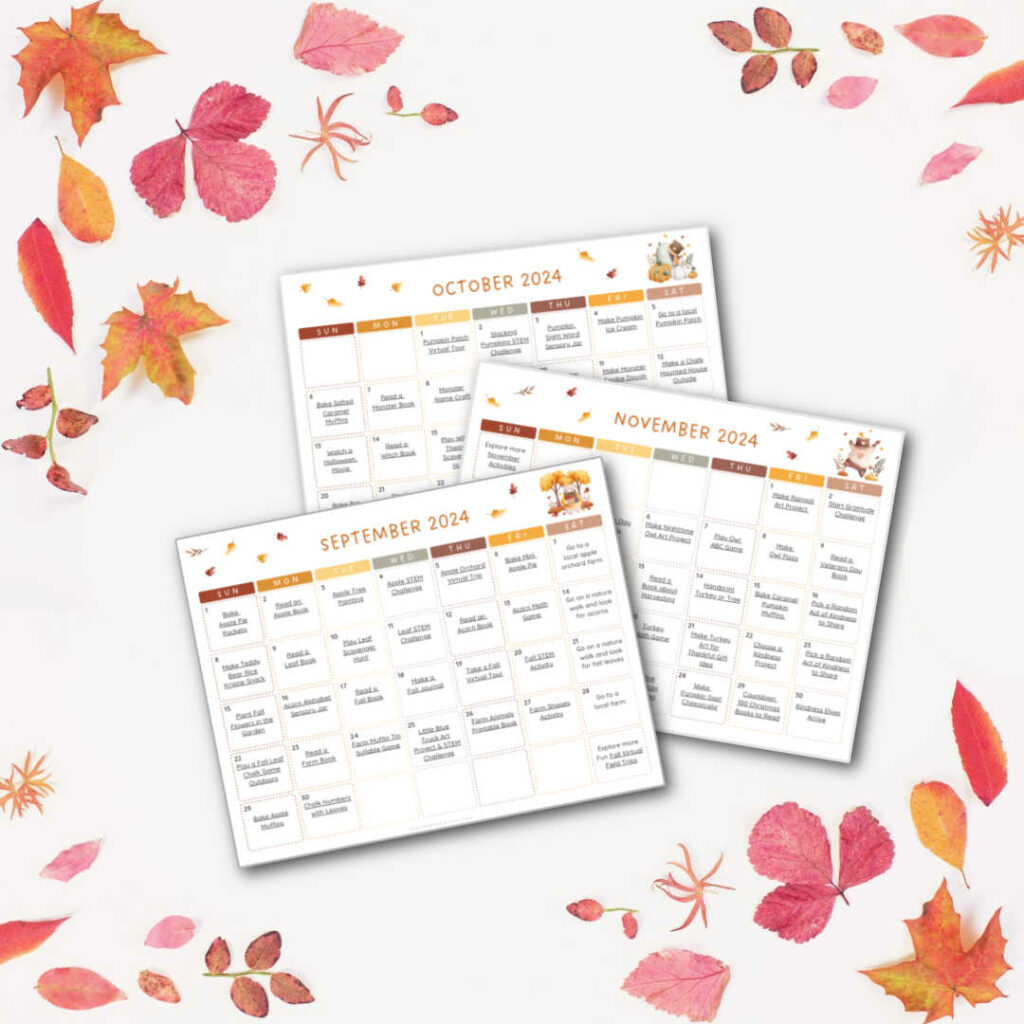 Fall Activity Calendars for September, October, November