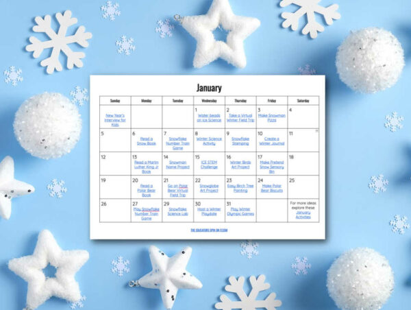 January Activity Calendar for Kids 2025