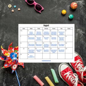 August Activity calendar for kids