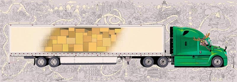 rus-and-moose-truck-and-map - The Educators' Spin On It Rus and Moose by Chuchu Wang with illustrations of Map from Maine to Florida with Semi-Truck